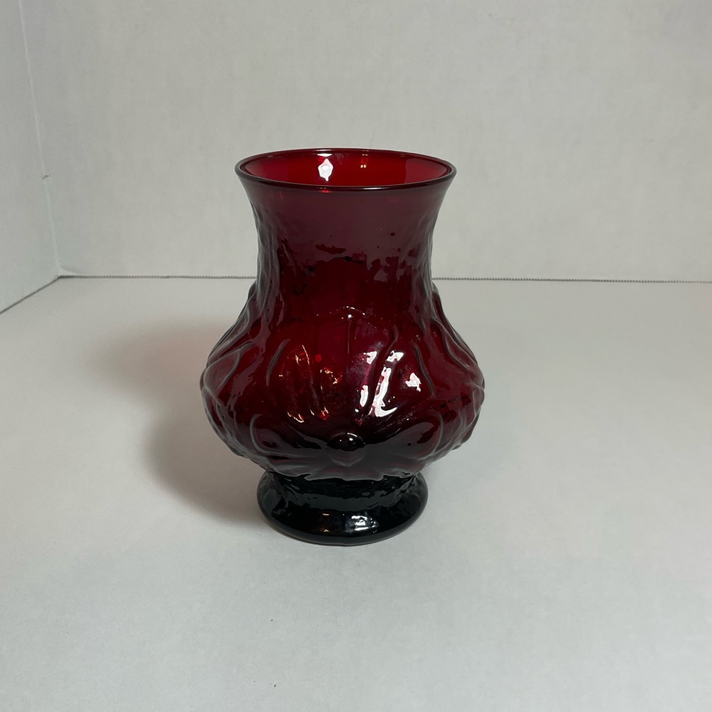 Ruby Red Glass Vase Anchor Hocking Daisy Flower Vase Deep Red Ruby Glass Vase